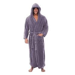 Bademantel Herren Langarm Hausmantel Herren mit Kapuze Herbst Winter Bathrobe Men Große Größen Sauna Männer Bademäntel Lang Einfarbig Weich Plus Size Long Pyjama Heißes Rosa XL von MOKBAY