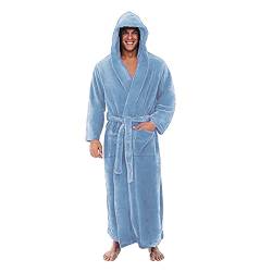 Bademantel Herren Langarm Hausmantel Herren mit Kapuze Herbst Winter Bathrobe Men Große Größen Sauna Männer Bademäntel Lang Einfarbig Weich Plus Size Long Pyjama Himmelblau 4XL von MOKBAY