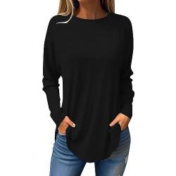 Basic Langarmshirt Damen Top Langarm Fashion Damen Tshirt Frühling Basics Crew Neck Tunika Damen Herbst Große Größen Long Sleeve Shirt Women schwarz XXL von MOKBAY