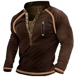 Basic Tshirt Herren Langarm V-Ausschnitt Henley Vintage Oversize Lässige Businesshemd Schlankmacher Kurzarmhemd Tshirt Men's Poloshirts Lang Laufshirt Für Unterhemd Sport Kaffee L 611 von MOKBAY