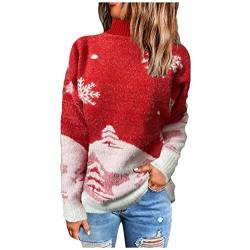 Christmas Sweater Damen Winter Freizeit Rollkragenpullover Damen Elegante Festlich Kleidung Langarm Weihnachtspullover Weihnachten Fleece Pulli Christmas Warm Strickpullover for Women A-Rot XXL von MOKBAY