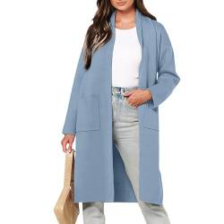 Damen Fleecejacke Warm Langarm Cardigan Damen Herbst Winter Regular Trenchcoat Damen Elegant Lang Wollmantel Für Frauen Vanilla Girl Aesthetic Einfarbig Damen-Mäntel Blau S von MOKBAY