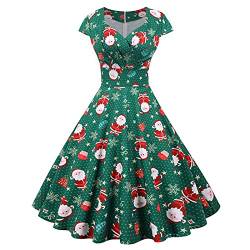 Damen Weihnachtskleid Kurzarm Christmas Drucken Partykleid Damen Mode Freizeit Lovely Mädchen Weihnachtskleid Elegant Ballkleid Kurz für Frauen Vintage Fashion Women Dress Grün L von MOKBAY