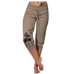 MOKBAY Arbeitshose Damen Lederimitat Luftige Fitness Jeggings Damen Anzug Arbeitshose Outfit Leinenhose Damen Sommer 7/8 Uv Kleidung Mädchen Anzug Lockere H-Khaki 5XL 508 von MOKBAY