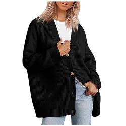 MOKBAY Cardigan Damen mit Knöpfe Gestrickte Jacke Damen Herbst Freizeit Strickpullover Damen Große Größen Longsleeve Warm Strickmantel Winter Aesthetic Casual Women Strickjacke Schwarz XL von MOKBAY