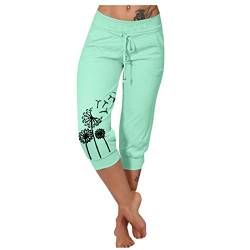 MOKBAY Cargohose Damen Lederimitat Dünne 7/8 Hosen Damen Sommer Freizeithose Frauen 3/4 Hose Outdoor Dünne Leinen Shorts Damen Leinenhose Damen Sommer Lässige Stretch H-Green L 508 von MOKBAY