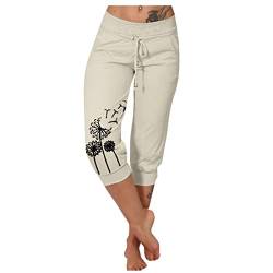 MOKBAY Damen Hosen Sommer Leinen Weite Yoga Trousers Treggings 3/4 Hose Yoga Baggy Leinenhose Damen Sommer 7/8 Damen Leinenhose Sommer Lässige Dreiviertel H-Beige 5XL 508 von MOKBAY