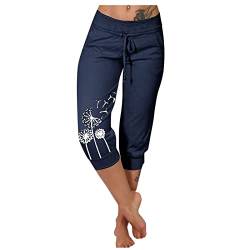 MOKBAY Jeans Damen Kunstlederhose Leichte 7/8 Hosen Damen Sommer Marlenehose Frauen 7/8 Hosen Damen Sommer Culottes Dreiviertel Fahrradbekleidung Leinenhose Vintage Lockere I-Navy 5XL 508 von MOKBAY