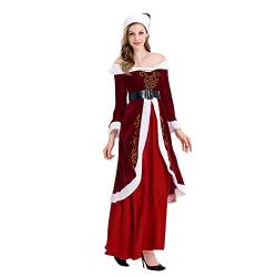 MOKBAY Kleid Weihnachten Damen Lang Sexy Weihnachtskostüm Damen Anzug V Ausschnitt Weihnachtskleid Damen mit Gürtel Longsleeve Winterkleider Damen Cosplay Women's Festival Outfit Rot XXL von MOKBAY