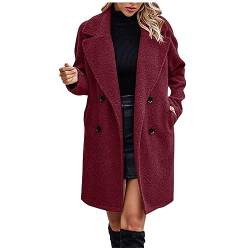 Mantel Damen Warm Wollmantel Damen Winter Langer Klassischer Mantel Damen ​Elegant Outwear Business Freizeit Elegante Kleidung Damen Old Money Aesthetic Clothes For Women Wein M von MOKBAY