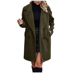 Mantel Damen Warm Wollmantel Damen Winter Langer Klassischer Mantel Damen ​Elegant Outwear Freizeit Elegante Kleidung Damen Old Money Aesthetic Clothes Women Armeegrün L von MOKBAY