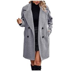 Mantel Damen Warm Wollmantel Damen Winter Langer Klassischer Mantel Damen ​Elegant Outwear Freizeit Elegante Kleidung Damen Old Money Aesthetic Clothes Women Hellgrau L von MOKBAY