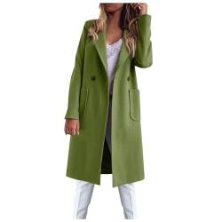 Mantel Damen Winter Warm Wollmantel Lang Clean Girl Aesthetic Winddichte Trenchcoat Damen Classic Outwear Chic Boucle Jacke Damen Longsleeve Fashion Women's Winterjacke Grün M von MOKBAY