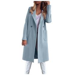 Mantel Damen Winter Warm Wollmantel Lang One-Knopf Winddichte Trenchcoat Damen Classic Outwear Chic Coat Boucle Jacke Damen Longsleeve Fashion Women's Winterjacke Hellblau L von MOKBAY