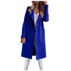 Mantel Damen Winter Warm Wollmantel Lang One-Knopf Winddichte Trenchcoat Damen Classic Outwear Chic Coat Boucle Jacke Damen Longsleeve Fashion Women's Winterjacke Königsblau 3XL von MOKBAY