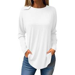 Meine Bestellungen Anzeigen Langarmshirt Damen Elegant Crew Neck Langarm Oversize Pullover Damen Frühling Fashion Tunika Damen Herbst Große Größen Long Sleeve Shirt Women weiß S von MOKBAY