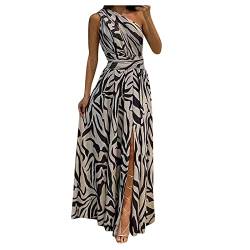 Sommer Outfits Damen One Shoulder äRmelloses Sommerkleider Luftig Summer Abendkleid Umstandskleid One Shoulder Kleid Damen Rüschenkleid Pieces Cocktailkleider 3244-Schwarz XL von MOKBAY