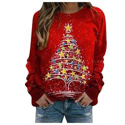 Weihnachtspullover Damen Große Größen Herbst Winter Damen Pullover Langarm Christmas Sweatshirt Kawaii Clothes Fashion Frauen Weihnachten Hoodie Mädchen Oversize Festliche Outfit Wein 6XL von MOKBAY