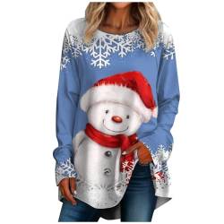 Weihnachtspullover Damen Große Größen Langarmshirt Damen Christmas Casual Oversize Pullover Damen Fashion Weihnachtsoutfit Damen Festlich Kleidung Herbst Winter Blau L von MOKBAY