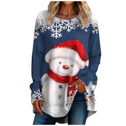 Weihnachtspullover Damen Große Größen Langarmshirt Damen Christmas Casual Oversize Pullover Damen Fashion Weihnachtsoutfit Damen Festlich Kleidung Herbst Winter Dunkelblau 3XL von MOKBAY