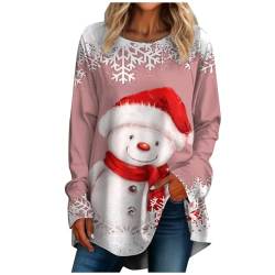 Weihnachtspullover Damen Große Größen Langarmshirt Damen Christmas Casual Oversize Pullover Damen Fashion Weihnachtsoutfit Damen Festlich Kleidung Herbst Winter Rosa S von MOKBAY