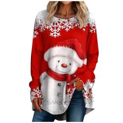 Weihnachtspullover Damen Große Größen Langarmshirt Damen Christmas Casual Oversize Pullover Damen Fashion Weihnachtsoutfit Damen Festlich Kleidung Herbst Winter Rot L von MOKBAY