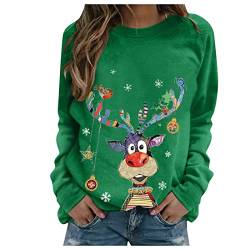 Weihnachtspullover Damen Herbst Freizeit Longsleeve Christmas Sweatshirt Damen Weihnachten Winter Pullover Fashion O Neck Women's Hoodies Festlich Sport Outfit Für Frauen Grün XL von MOKBAY