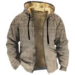 Winterjacke Herren Langarm Zip Parka Herren ​​mit Kapuze Vintage Druck Große Größen Herren Mantel Plus Size Warme Outdoor Freizeit Wintermantel mit Tasche Für Männer Braun 5XL von MOKBAY