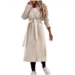 Wintermantel Damen Lang Fashion Mantel Mit Gürtel Damen Warm Klassischer Mantel Elegant Damen-Jacken Wollmantel Old Money Aesthetic Women Clothes Business Outfit Beige S von MOKBAY