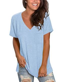 Damen T-Shirts Kurzarm T-Shirts Sommer Basic T-Shirts Loose Casual Tops Himmelblau 2XL von MOLERANI