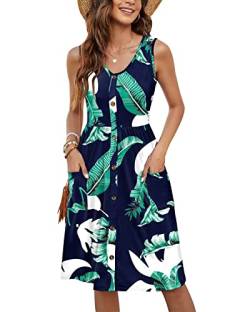 MOLERANI Bedruckte Trägerkleider für Damen Blumen Lässig Lockeres Sommer Midi Kleid Schwimmkleid(Druck Blau,S) von MOLERANI