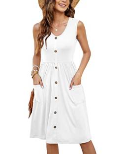 MOLERANI Button-Down-Kleid für Damen, lässig, Sommer, leichtes, ärmelloses Kleid mit V-Ausschnitt und Tasche (Weiß, S) von MOLERANI