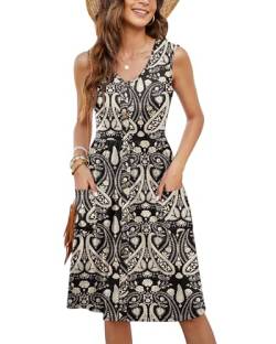 MOLERANI Damen-Kurzarm-V-Ausschnitt, Button-Down-Midi-Skaterkleid mit Taschen (Paisley Blumen Schwarz, L) von MOLERANI