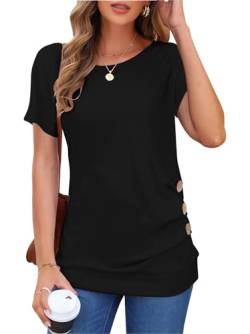 MOLERANI Damen Lässige Kurzarm T-Shirt Bluse Tops mit rundem Hals und Lockerem Tunika (schwarz, M) von MOLERANI