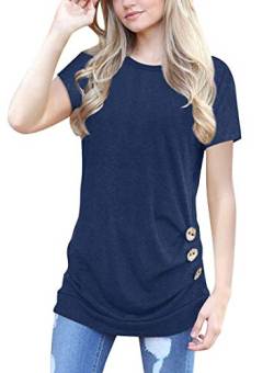 MOLERANI Damen Lässige Kurzarm T-Shirt Bluse Tops mit rundem Hals und Lockerem Tunika-T-Shirt (Marineblau, M) von MOLERANI