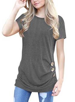 MOLERANI Damen Lässige Kurzarm T-Shirt Bluse Tops mit rundem Hals und Lockerem Tunika-T-Shirt (grau, M von MOLERANI