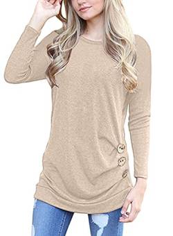 MOLERANI Damen Langarm T-Shirt Leicht Pullover Lose Langarmshirt Tunika Oberteile Casual Bluse Rundhals Tops Aprikose DE 34-36 S von MOLERANI