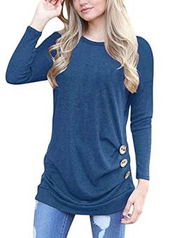 MOLERANI Damen Langarm T-Shirt Leicht Pullover Lose Langarmshirt Tunika Oberteile Casual Bluse Rundhals Tops Blau DE 42-44 L von MOLERANI