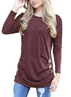 MOLERANI Damen Langarm T-Shirt Leicht Pullover Lose Langarmshirt Tunika Oberteile Casual Bluse Rundhals Tops Burgund DE 38-40 M von MOLERANI