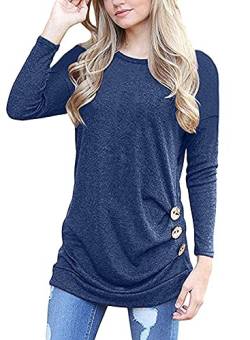 MOLERANI Damen Langarm T-Shirt Leicht Pullover Lose Langarmshirt Tunika Oberteile Casual Bluse Rundhals Tops Dunkelblau DE 34-36 S von MOLERANI