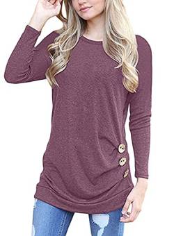 MOLERANI Damen Langarm T-Shirt Leicht Pullover Lose Langarmshirt Tunika Oberteile Casual Bluse Rundhals Tops Mauve DE 46-48 XL von MOLERANI