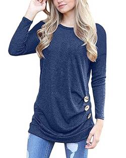 MOLERANI Damen Langarm T-Shirt Leicht Pullover Lose Langarmshirt Tunika Oberteile Casual Bluse Rundhals Tops Navy blau DE 50 XXL von MOLERANI