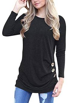 MOLERANI Damen Langarm T-Shirt Leicht Pullover Lose Langarmshirt Tunika Oberteile Casual Bluse Rundhals Tops Schwarz DE 34-36 S von MOLERANI