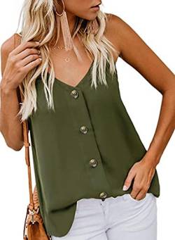 MOLERANI Damen Nette ärmellose Hemden Blusen Knopf Oben V-Ausschnitt Spaghettiträger Mode Cami Tank Top Armeegrün XL von MOLERANI
