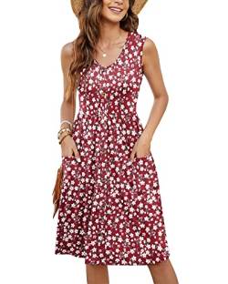 MOLERANI Damen Sommer Casual T-Shirt Kleider Midi Strandkleid(Blumen Rot,M) von MOLERANI