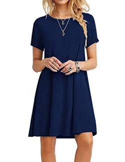 MOLERANI Damen Sommerkleider Casual T-Shirt Kurzarm Strandkleid Loose Swing Damen Kleid (2XL, Navy blau) von MOLERANI