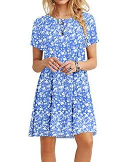 MOLERANI Damen Sommerkleider Casual T-Shirt Kurzarm Strandkleid Loose Swing Damen Kleid (L, Blaue, weiße Blume) von MOLERANI