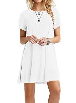 MOLERANI Damen Sommerkleider Casual T-Shirt Kurzarm Strandkleid Loose Swing Damen Kleid (M, Weiß) von MOLERANI