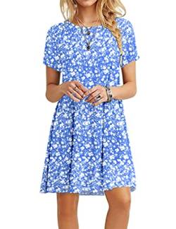 MOLERANI Damen Sommerkleider Casual T-Shirt Kurzarm Strandkleid Loose Swing Damen Kleid (XL, Blaue, weiße Blume) von MOLERANI