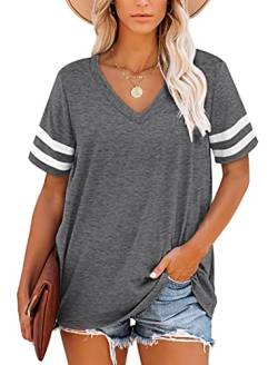 MOLERANI Damen T-Shirts Kurzarm V-Ausschnitt Gestreifte Sommer Tops Casual Loose Tee Grau S von MOLERANI